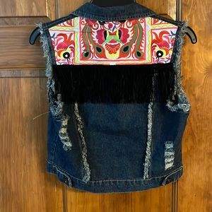 New Mamie Ruth Festival Denim Crop Vest  M $159